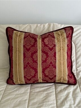 Red and Gold Jacquard Damask Accent Pillow 22” x 25”